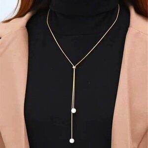 Dainty Pearl Y Slide Necklace Simple Minimalist Stylish Classy Stunning delicate